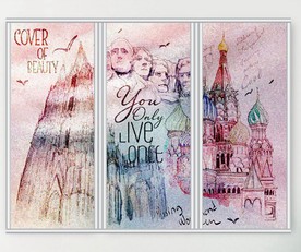 卡通水彩渲染风景三联门