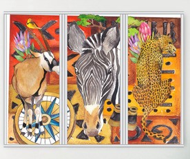 卡通非洲野生动物三联门