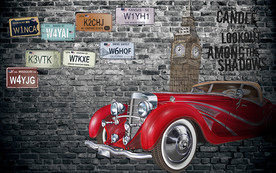 复古赛车涂鸦背景墙