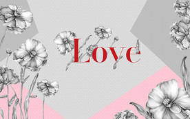 LOVE手绘时尚鲜花背景墙