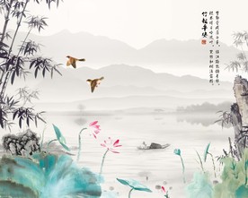 竹报平安水墨背景墙