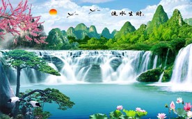山水瀑布背景墙
