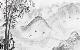 水墨山水画背景墙