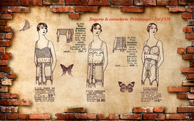 手绘古典内衣模特复古背景墙