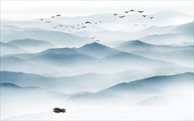新中式禅意水墨抽象山水壁画