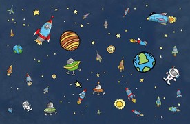 卡通儿童太空装饰画背景墙