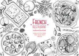 手绘矢量餐厅墙纸