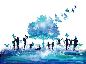 幸福一家人大树矢量设计素材