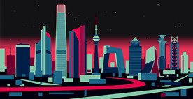 繁华都市夜景矢量插画设计素材