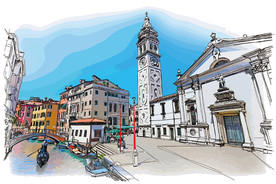 手绘写生欧洲街道插画设计