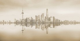 大型现代线稿城市地标背景壁画