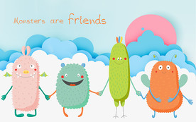 手拉手小伙伴卡通背景墙