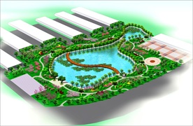 人工湖绿化效果图