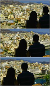 4K情侣高处看城市剪影