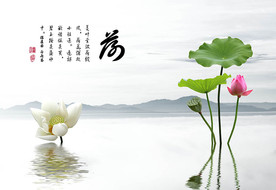 荷花水墨中式背景墙