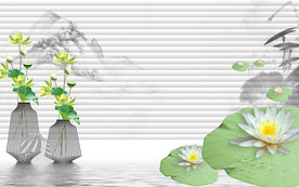 荷花新中式背景墙