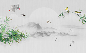 山水情竹子花鸟背景墙