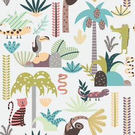 卡通树林矢量无缝图案墙纸