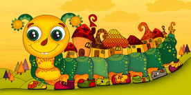 儿童插画搬家的毛毛虫