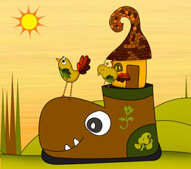 卡通鞋房子小鸟