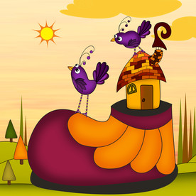 卡通鞋房子小鸟