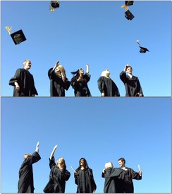 毕业季学生高抛学士帽