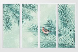 简约自然植物鸟类移门