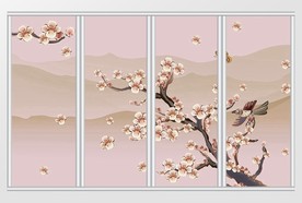 中式中国风手绘花卉移门