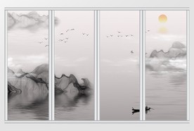 中式山水大雁齐飞水墨画移门