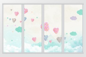 卡通爱心云朵移门