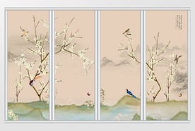 新中式花草树木飞鸟山水移门