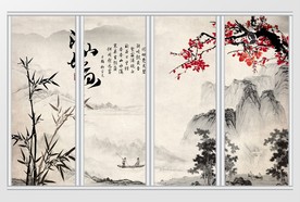 中式水墨江山如画移门