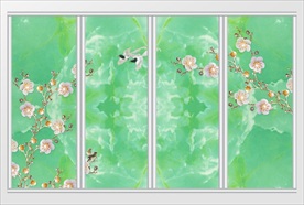 新中式翡翠大理石3D花卉移门