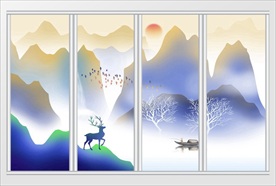 新中式抽象山水画移门