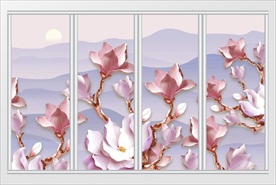 立体花卉意境山水移门