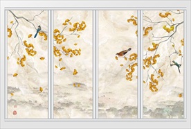 中式山水银杏树移门