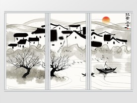 新中式水墨江南山水移门