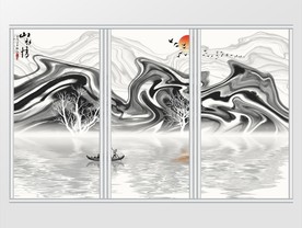 新中式抽象山水背景移门
