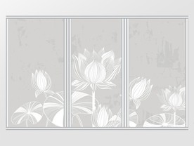 现代简约几何线条荷花移门