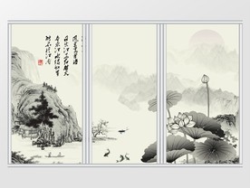 中式水墨山水画移门