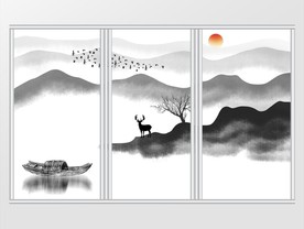 新中式水墨山水背景移门