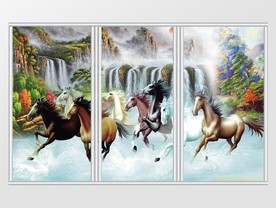 中国画风骏马山水移门