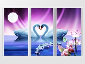 天鹅湖月亮荷花莲池移门