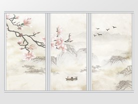 新中式意境山水玉兰花鸟移门