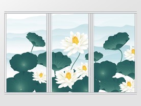 现代简约手绘荷花移门