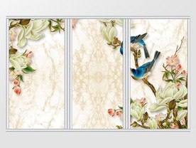 现代时尚玉兰花花鸟移门