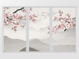 新中式手绘梅花花鸟移门