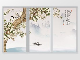 新中式手绘玉兰花鸟移门