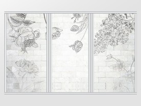 黑白线条素描玫瑰花现代北欧移门