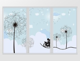 单车情侣抽象手绘蒲公英移门